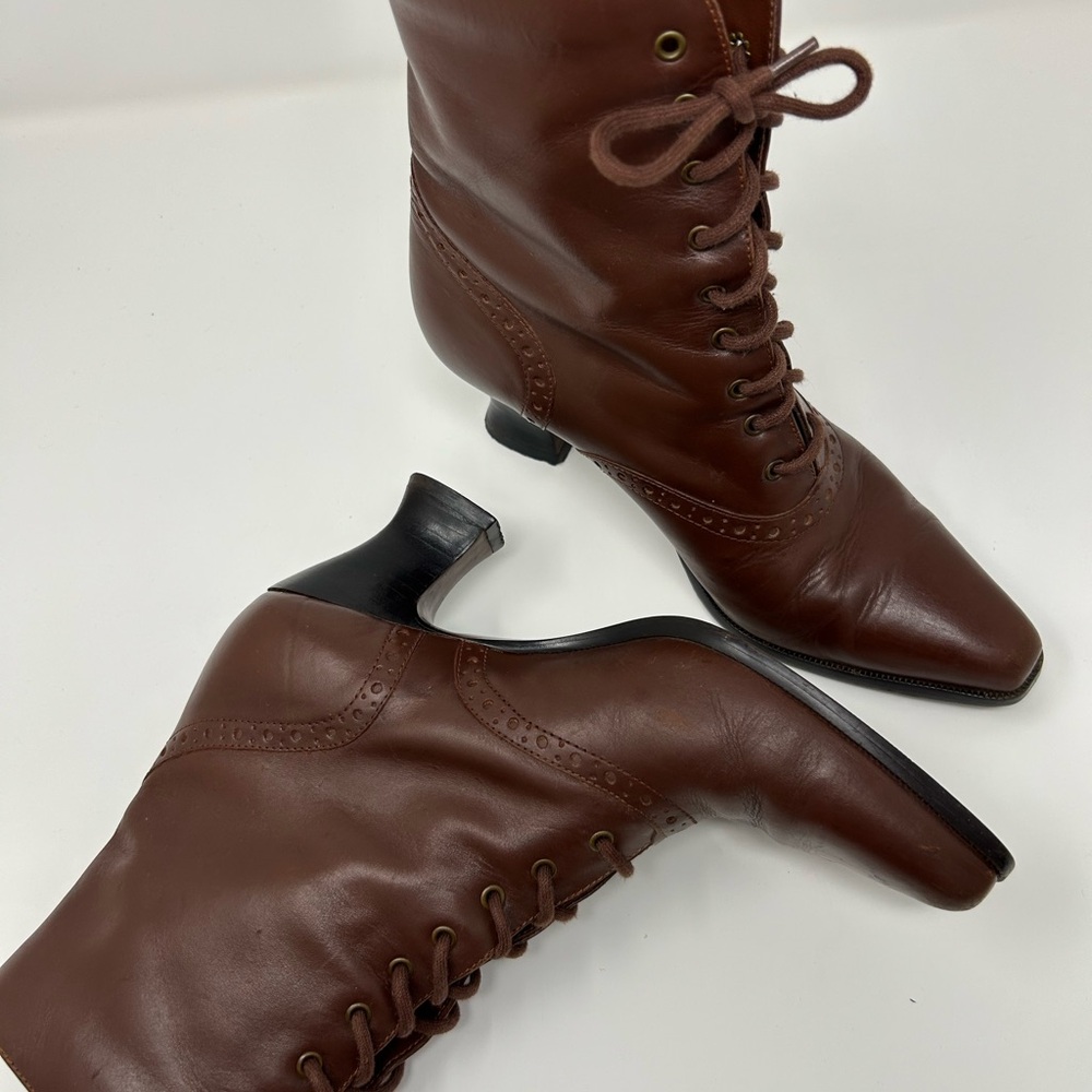 Apostrophe Brown Genuine Leather Lace-Up Ankle Boots - Picture 4 of 7